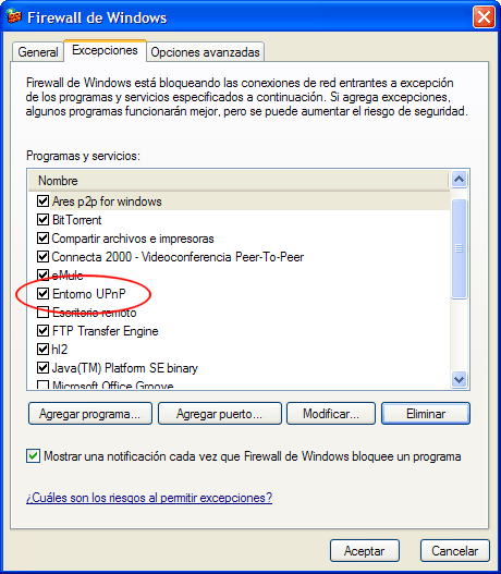 Permitir UPnP en el Cortafuegos XP